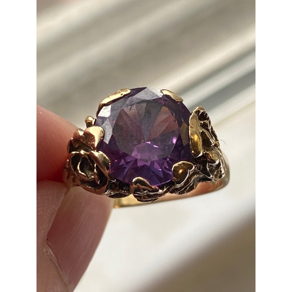 Vtg Strellman 14K Gold Amethyst "Rose Flower" Cocktail Ring Size 8.5 ~ 5.3gm